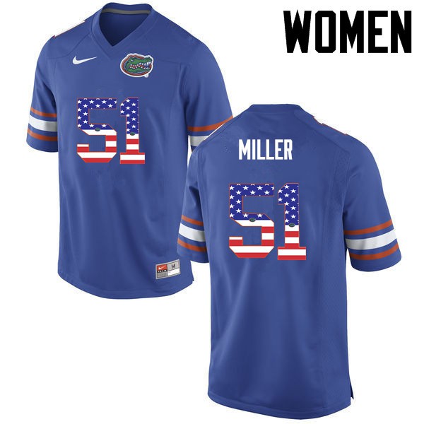Florida Gators Women #51 Ventrell Miller College Football Jersey USA Flag Fashion Blue